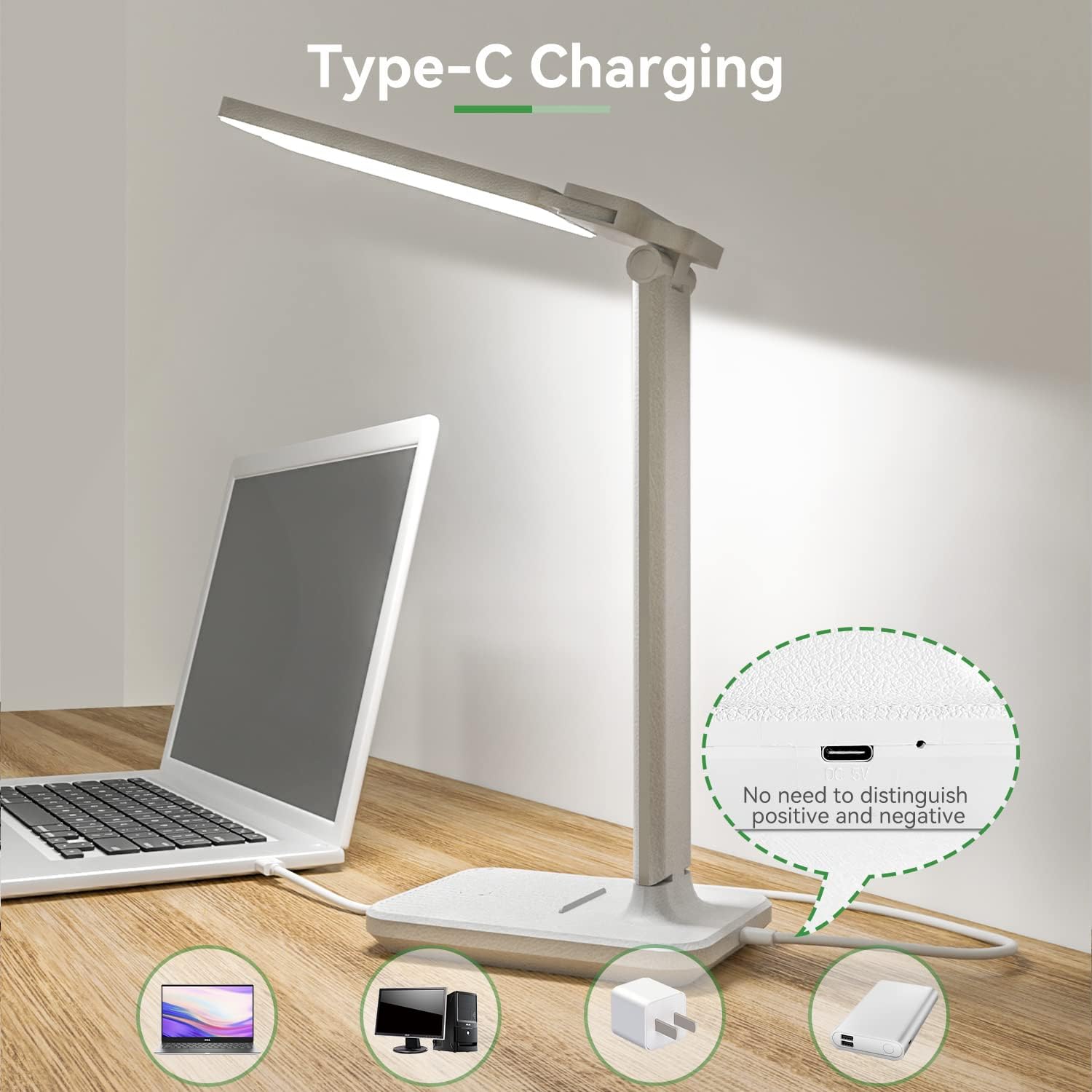 Hepside Double Head LED Desk Lamp Dimmable 3 Color Temperatures USB Touch Control