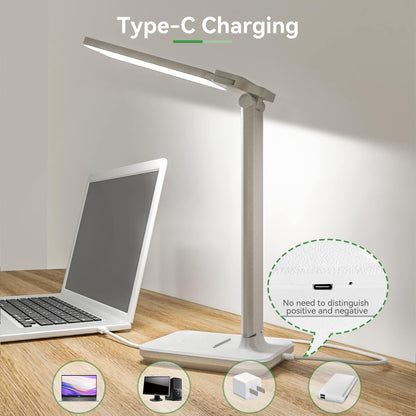 Hepside Double Head LED Desk Lamp Dimmable 3 Color Temperatures USB Touch Control