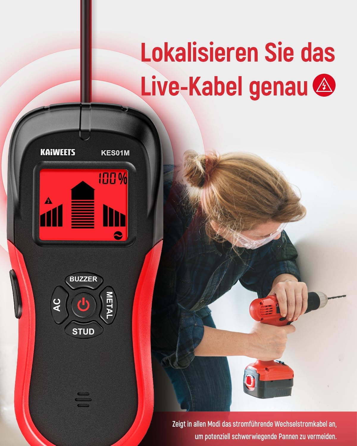 KAIWEETS KES01M 6-in-1 Wall Scanner: Multi-functional Stud, Metal, AC Wire Detector