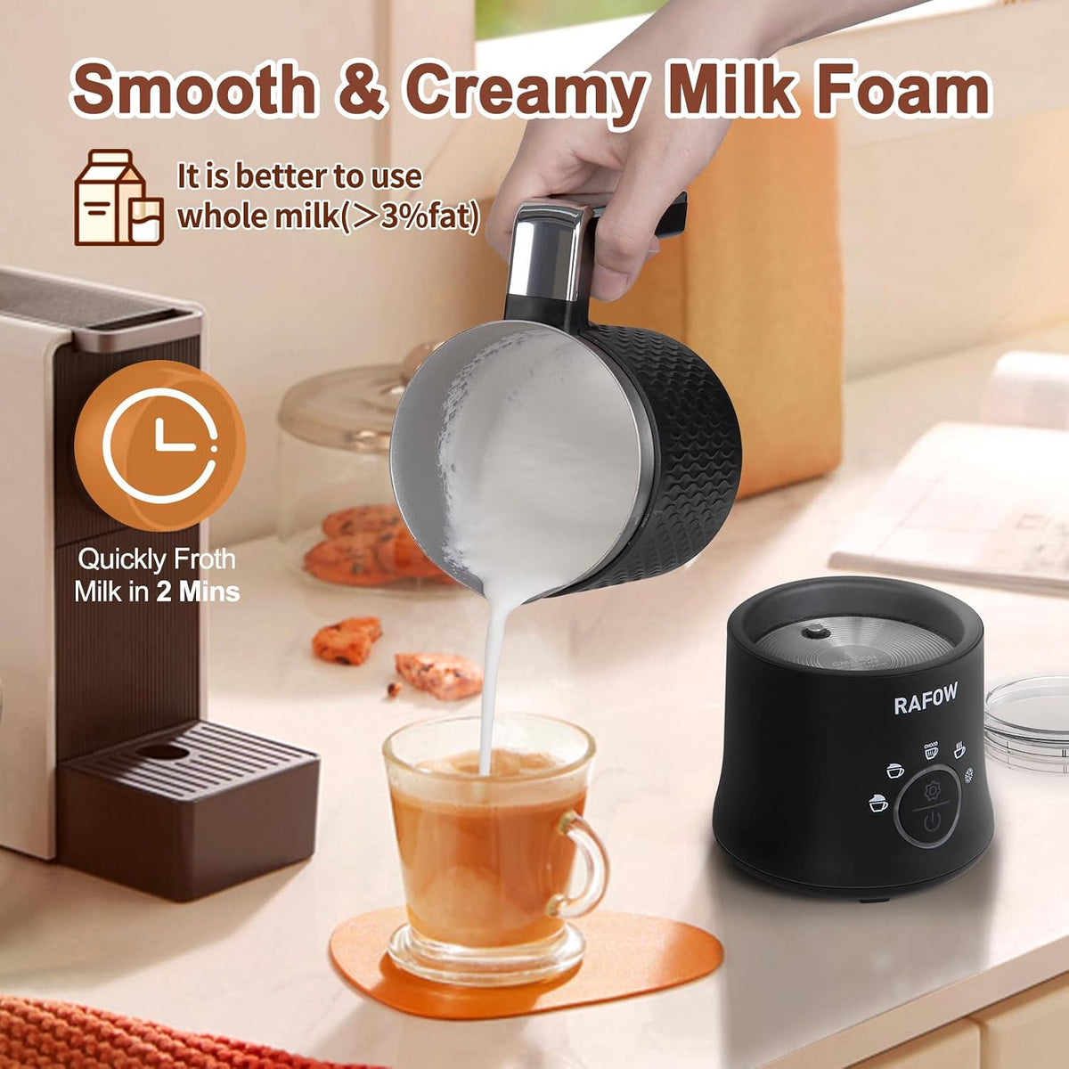 Rafow D02 5-in-1 Milk Frother 350ml 304W Black