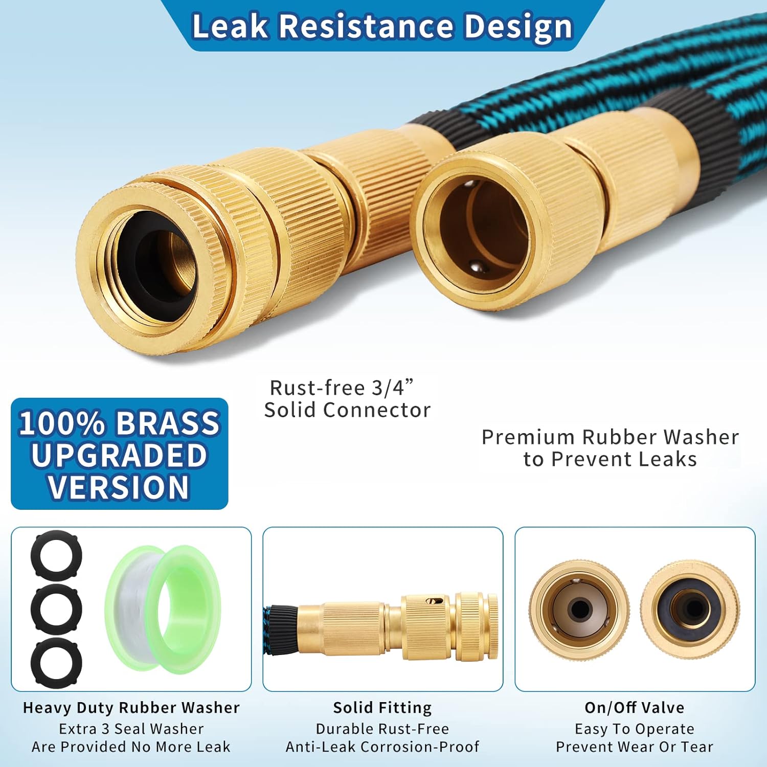 GARDIFE Expandable 15m Garden Hose with 10-Nozzle Brass Connectors