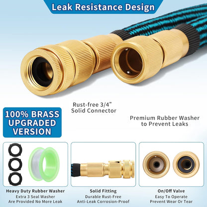 GARDIFE Expandable 15m Garden Hose with 10-Nozzle Brass Connectors