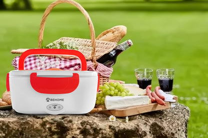 BEHOME 1.5L Electric Lunch Box with Dual Containers Red