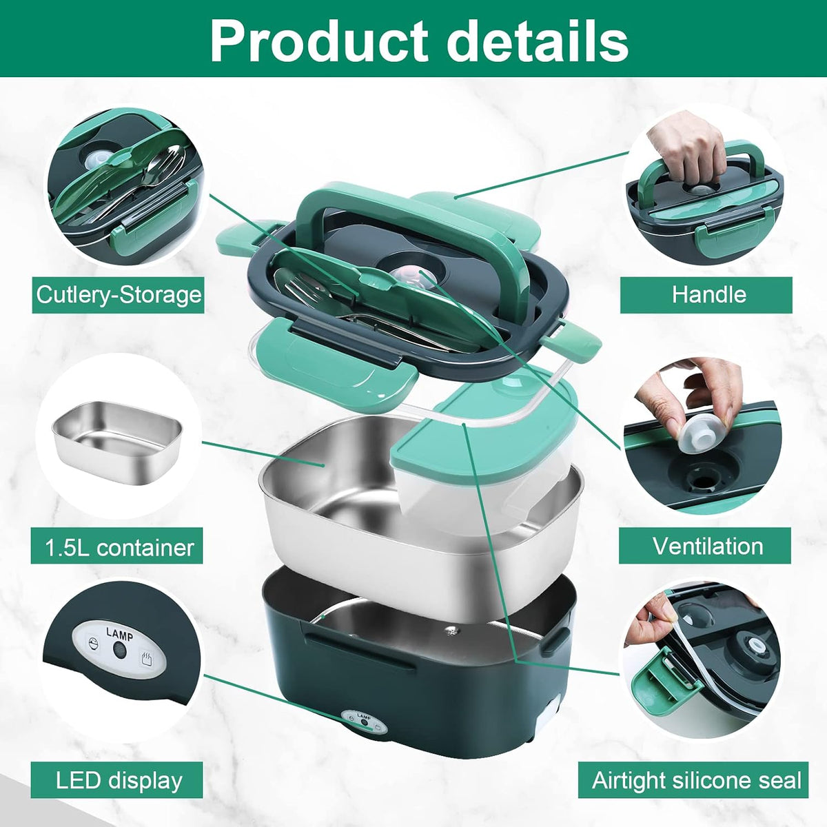 Gentre 4-in-1 Electric Heated Lunch Box 1.5L 60W