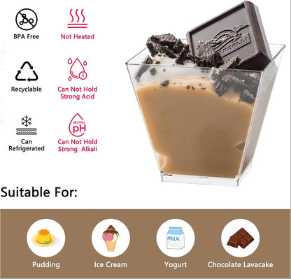 BASVII Square Plastic Dessert Glasses with Spoons 60ml TDB005