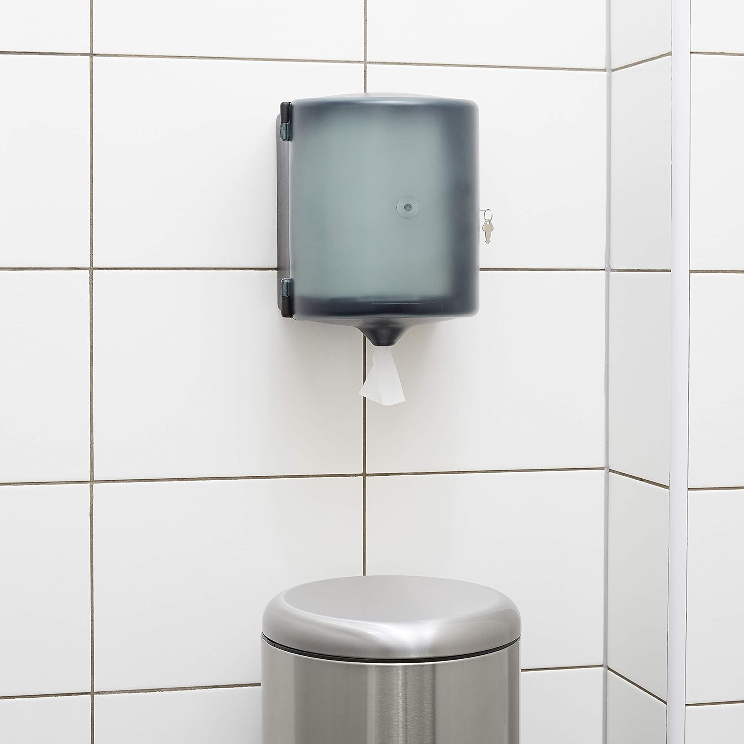 Amazon Basics Center Pull Paper Towel Dispenser, Smoke Semi-Transparent, 28.8L