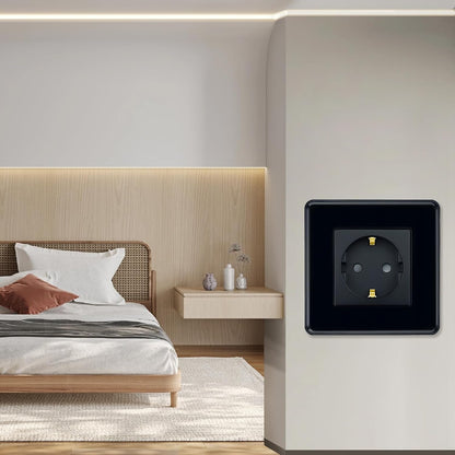 TAWOIA Premium Schuko Socket: EU Standard Single Flush-Mounted Wall Outlet with Elegant Curved Glass Plate