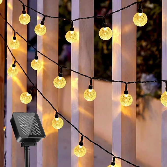 Yogle Solar String Lights Outdoor 6.5m 30 LED Crystal Ball with 8 Modes Timer IP65 Waterproof for Garden Balcony Terrace Trees Weddings Parties Warm White