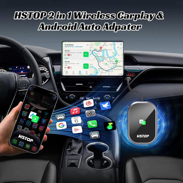 HSTOP 2-in-1 Android Auto & Apple CarPlay Wireless Adapter, USB‑A to USB‑C Converter