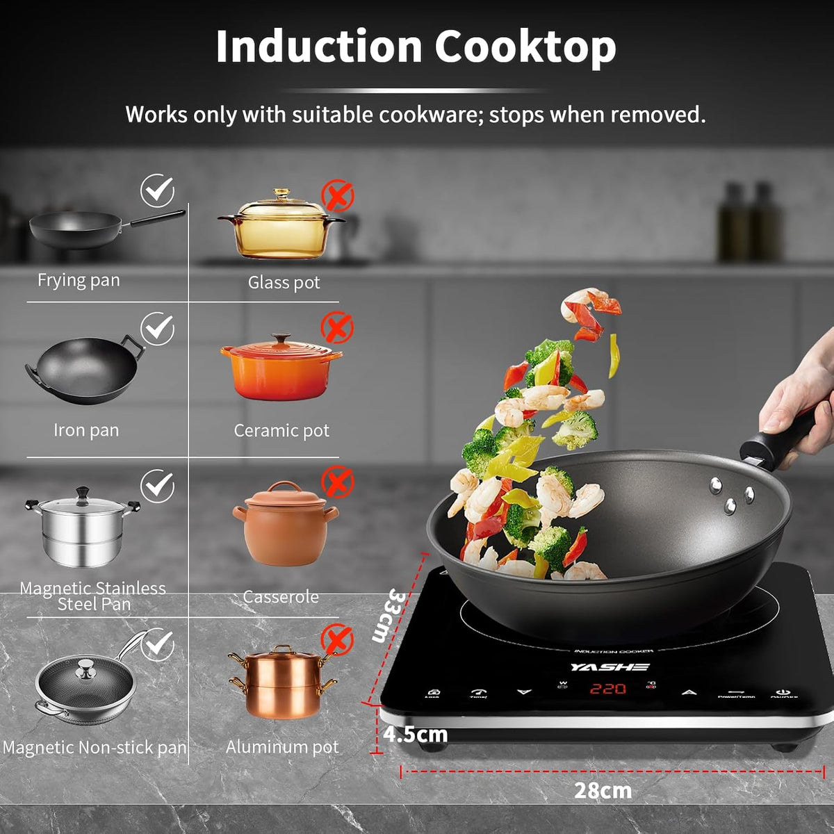 Single Induction Hob 2000W Cooktop Black FS-IC018