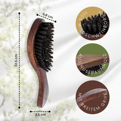 REMOS Walnut Wood Wild Boar Bristle Hairbrush – Ergonomic Detangling