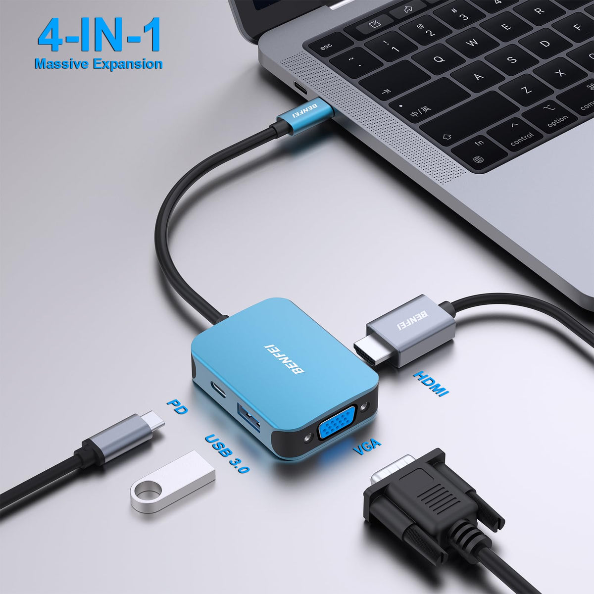 BENFEI 4-in-1 USB C Hub Adapter for MacBook iPhone 15 Blue