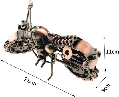 Retro Vintage Bronze Metal Motorcycle Sculpture with Rolling Wheels