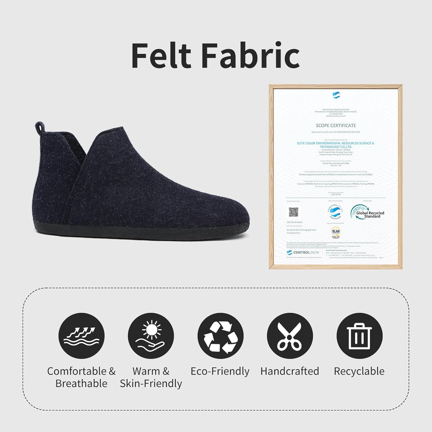 Mishansha Warm Felt Anti‑Slip Dark Blue Slippers Size 36