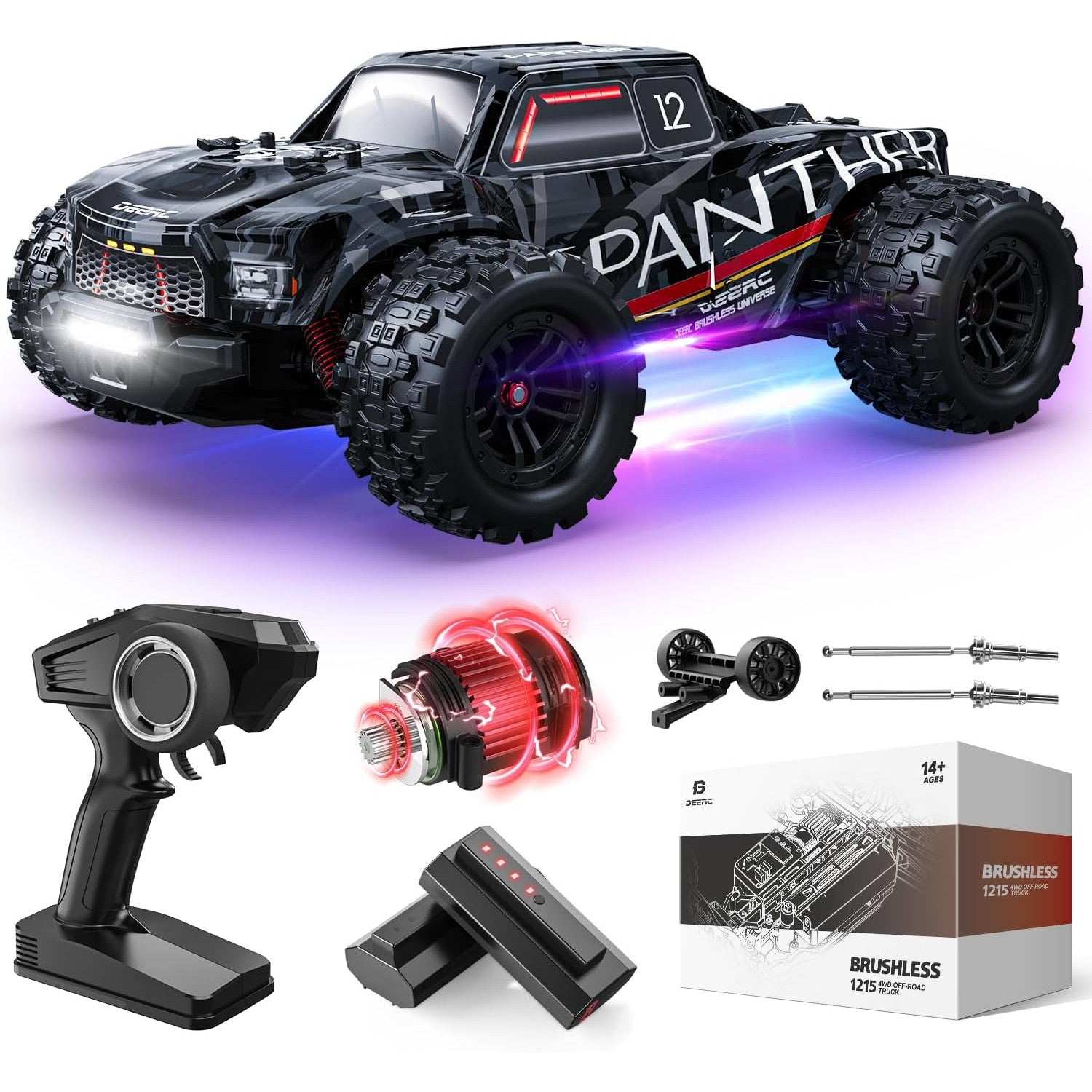 DEERC 1/14 Brushless 4x4 Off-Road Truck with 7 Light Modes