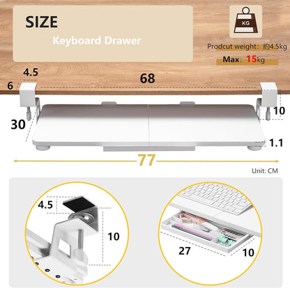 ETHU White Under Desk Keyboard Tray with Storage Drawers