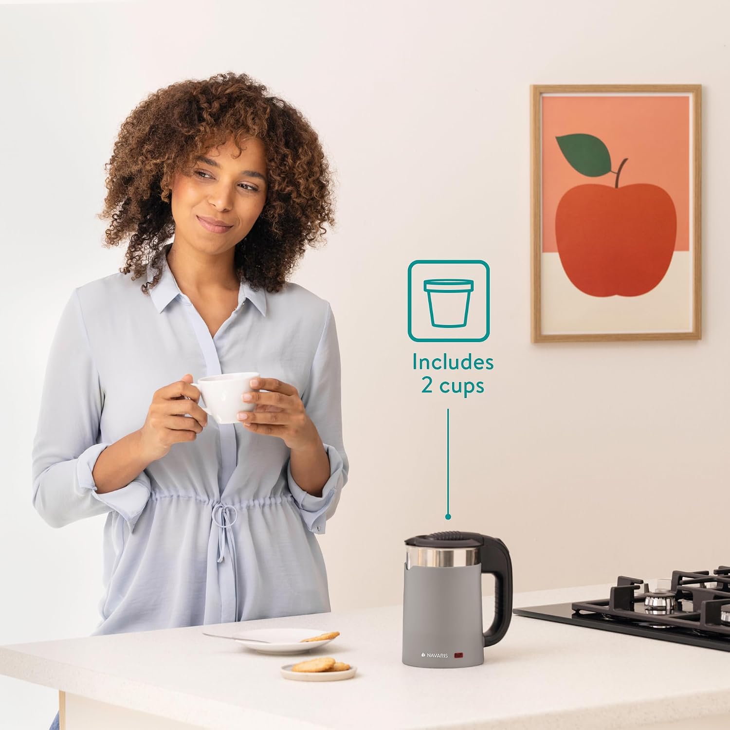 Navaris Compact Travel Kettle 0.5L Dual‑Wall Grey 1100W