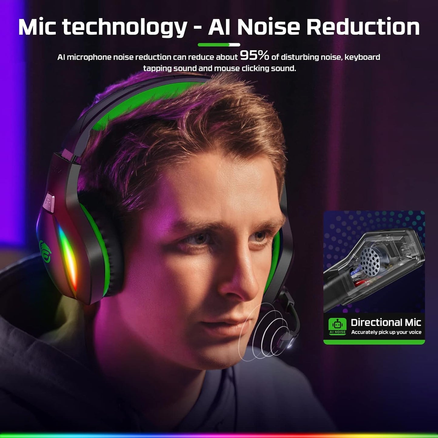 Fachixy FC100 Wired Over-Ear Gaming Headset with Microphone RGB Light
