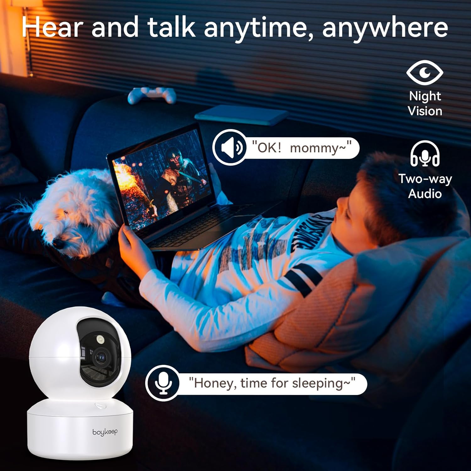 BoyKeep 2K Indoor Pet Camera, 360° Pan Tilt, Night Vision
