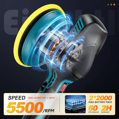 XIAZIR Cordless 6" Car Buffer Polisher with 2x2000mAh Batteries