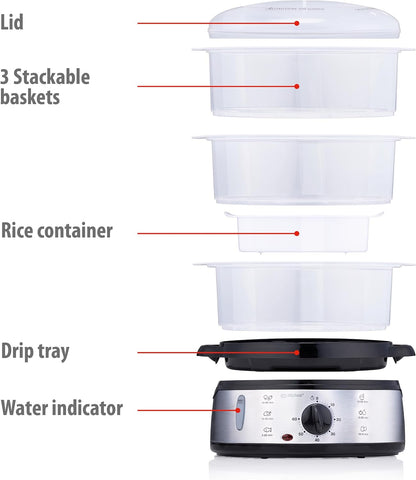 Alpina Food Steamer 230V 800W 3-Layer 9L Grey