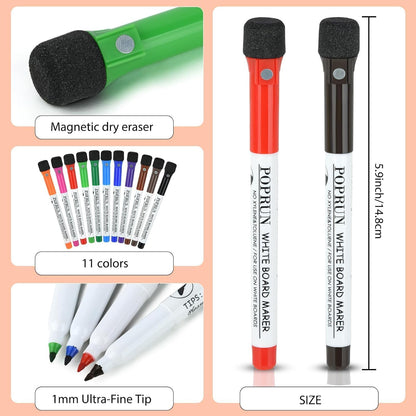 POPRUN 36-Count Fine Tip Magnetic Dry Erase Markers – 11 Colors