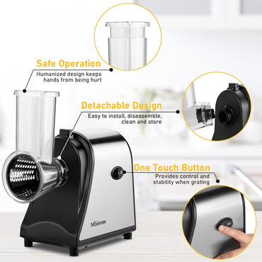 250W Professional Electric Cheese Grater with 5 Interchangeable Cones
