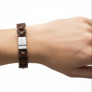 Tommy Hilfiger Men's Brown Leather Bracelet with Magnetic Clasp
