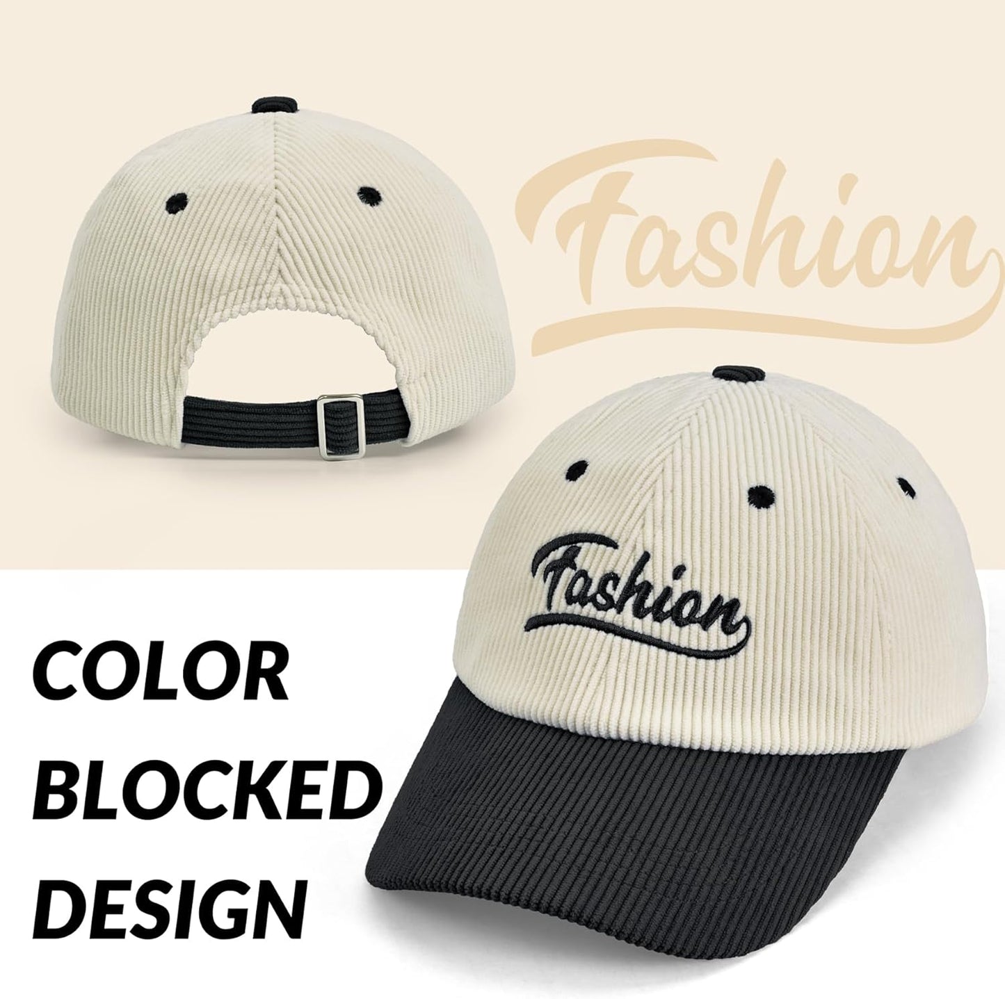 Sukeen Unisex Two-Tone Corduroy Baseball Cap Adjustable Warm Fashion Hat