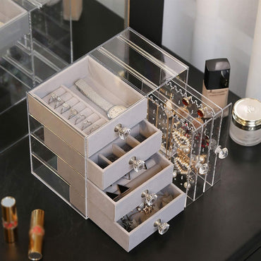 Clear Acrylic Jewelry Box with 4 Drawers and Earring Holder