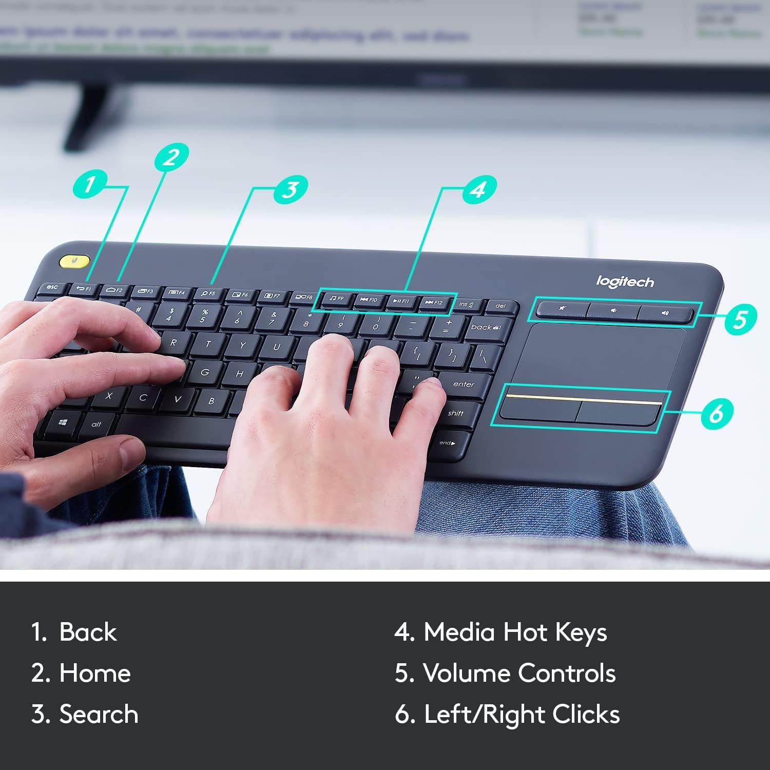Logitech K400 Plus Wireless Keyboard with Touchpad – Arabic Layout, Black