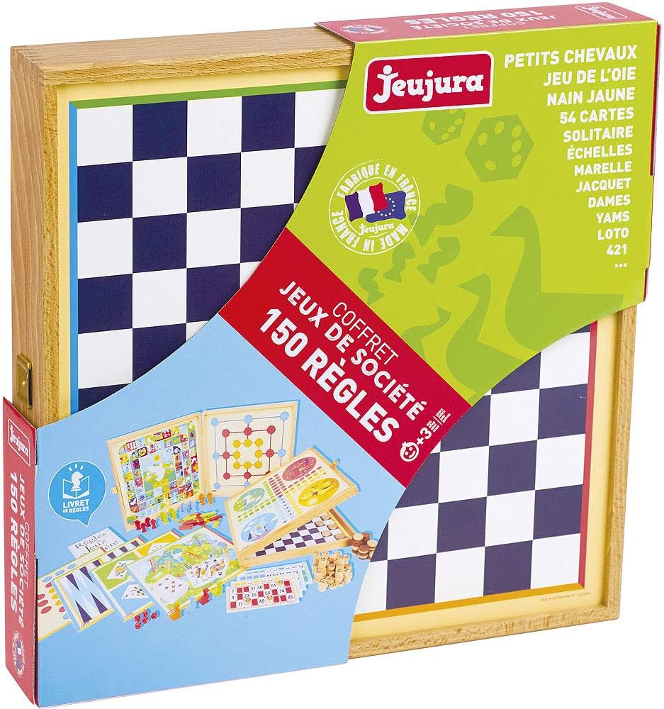 Jeujura Classic Wooden Game Box – 150 Traditional Games Set