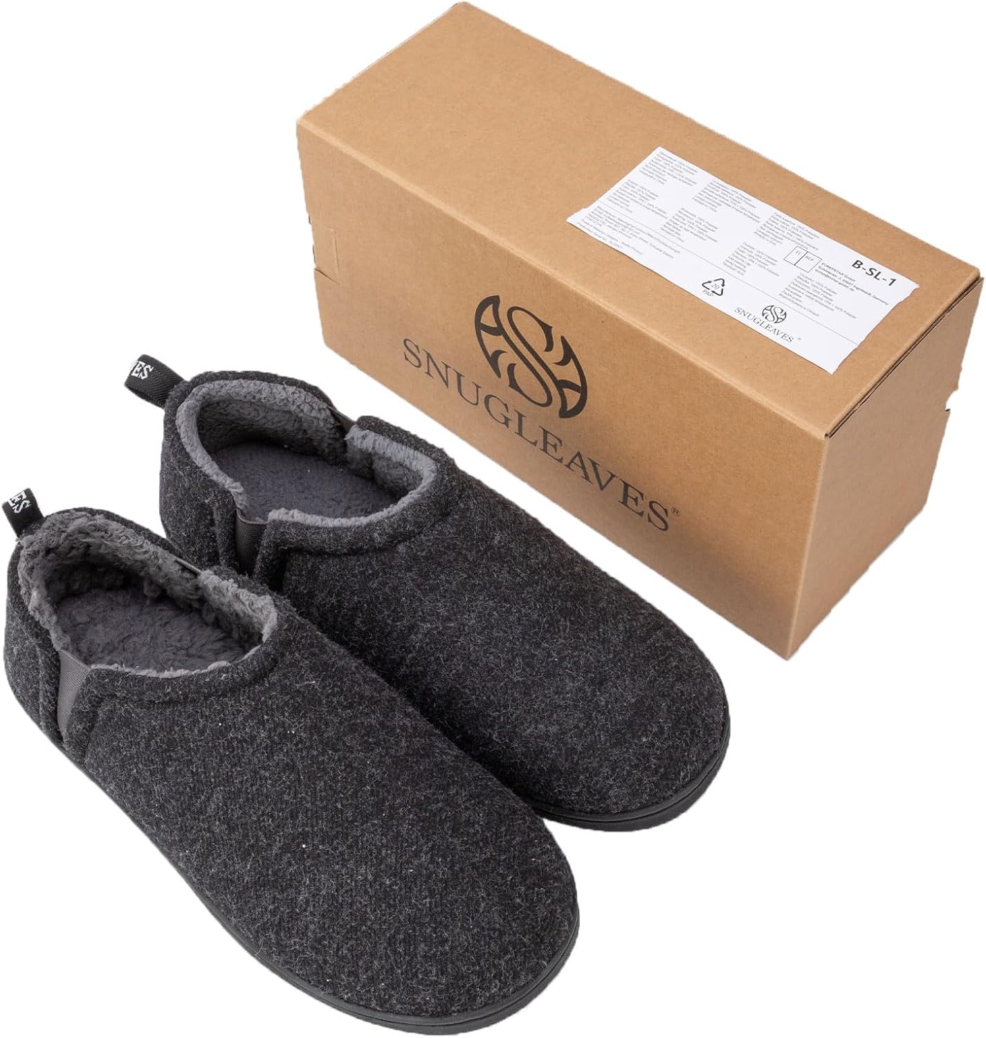 Snug Leaves Men's Fuzzy Wool Felt Memory Foam Slippers with Non-Slip Sole