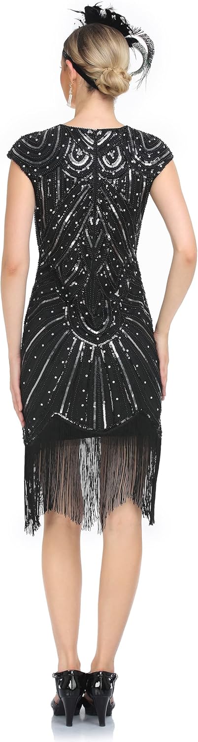PrettyGuide Women's Vintage 1920s Flapper Crystal Beaded Dress