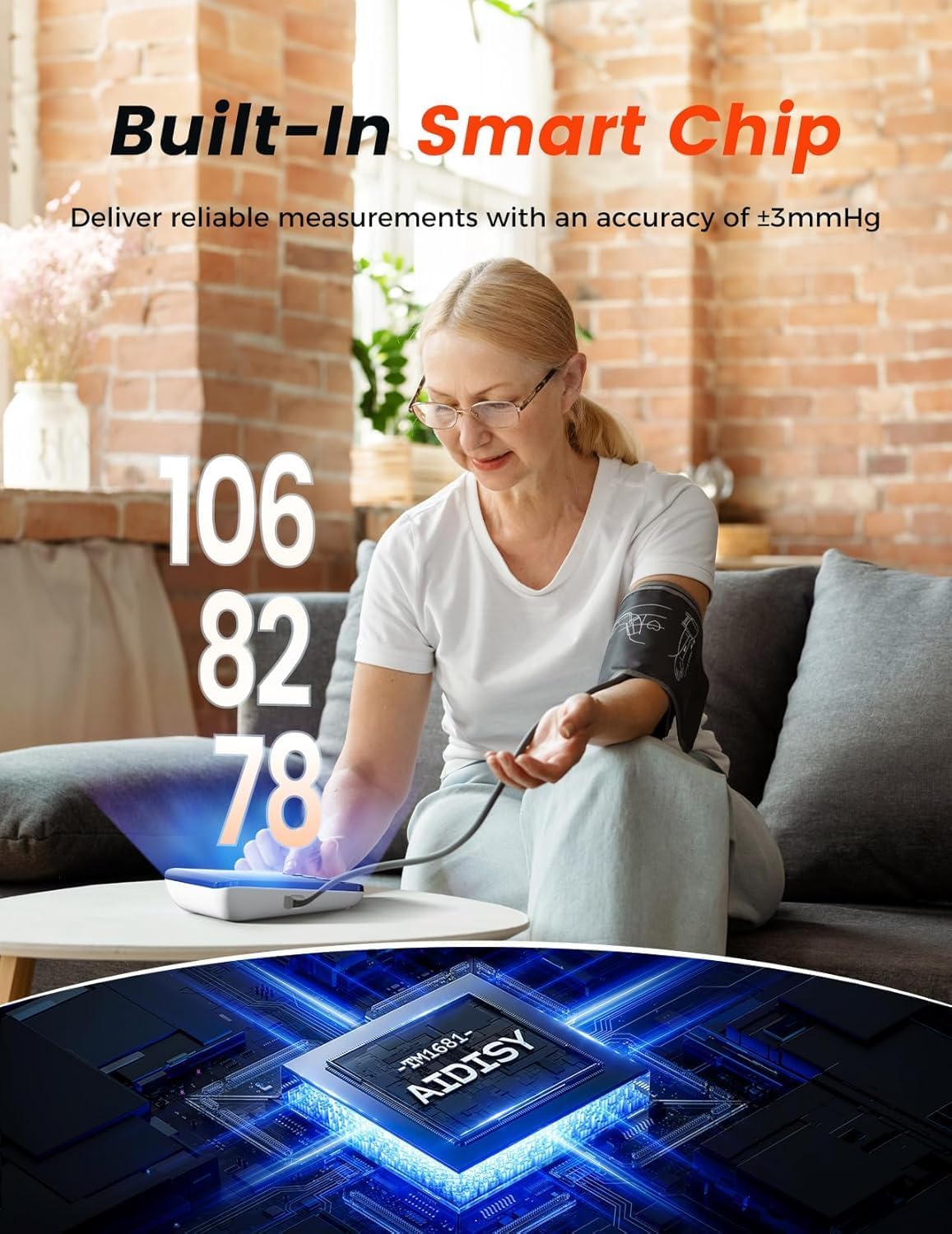 Aidisy Arm Blood Pressure Monitor with LED Display, Dual-User Memory