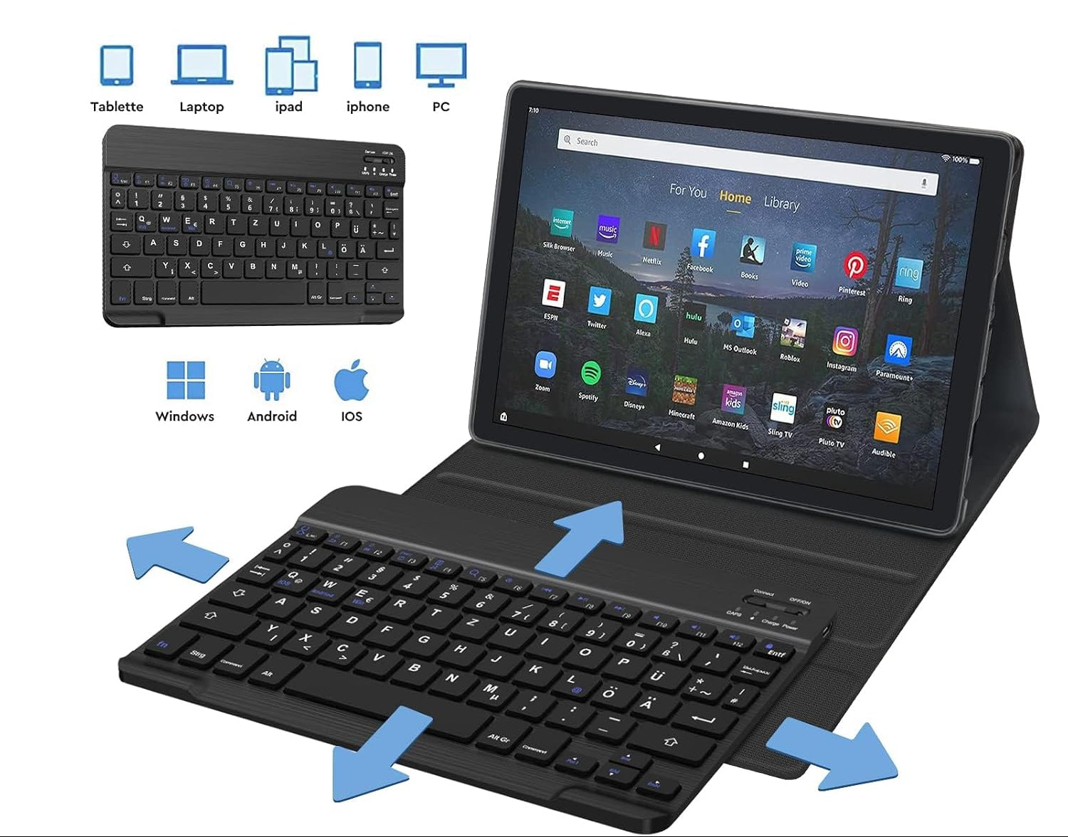 JADEMALL Max 11 Keyboard Case for Amazon Fire Max 11 Tablet 13th Gen 2023 11 Inch Wireless Bluetooth QWERTZ German with Sleep Wake