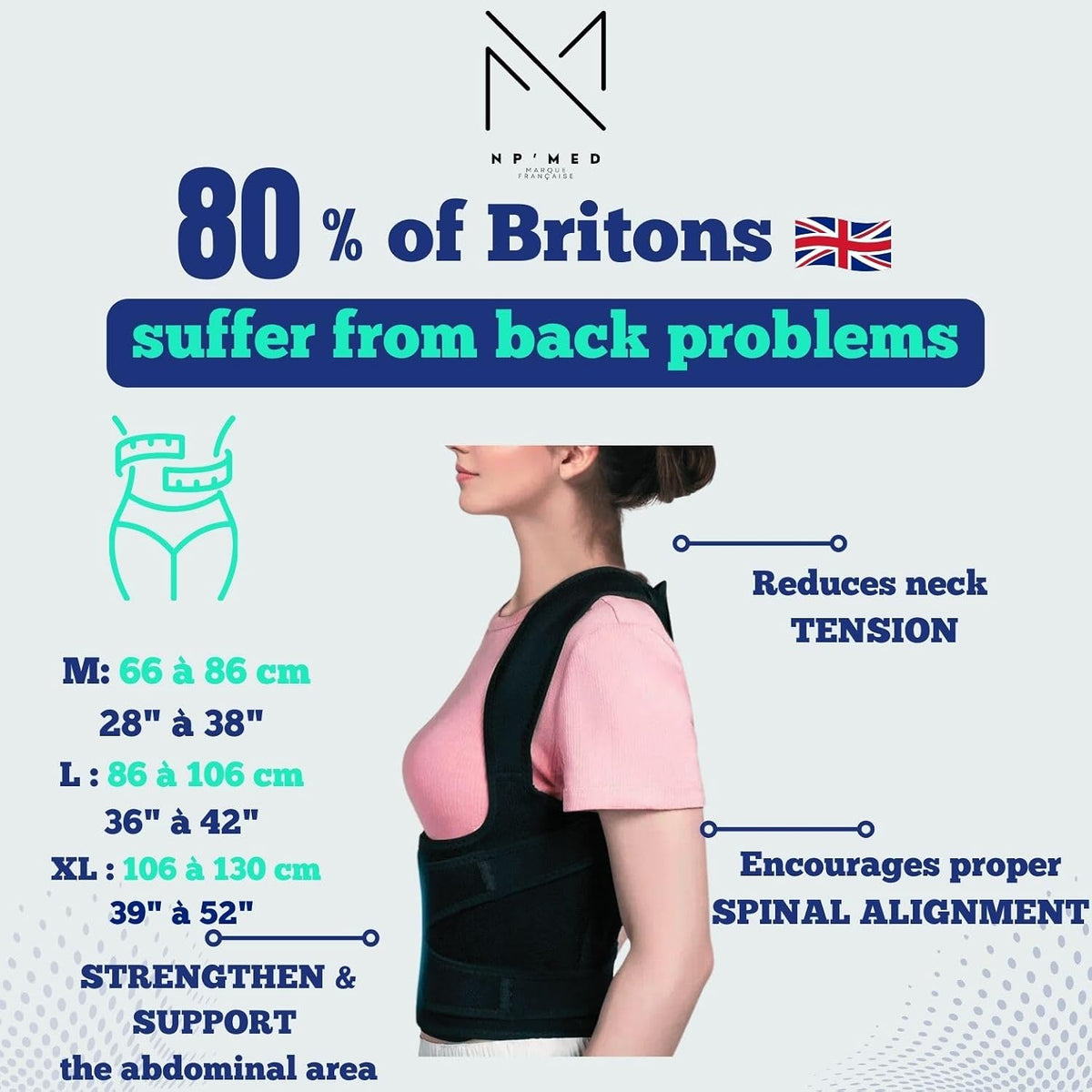 Np'Med Correctow Posture Corrector Back Support Black L