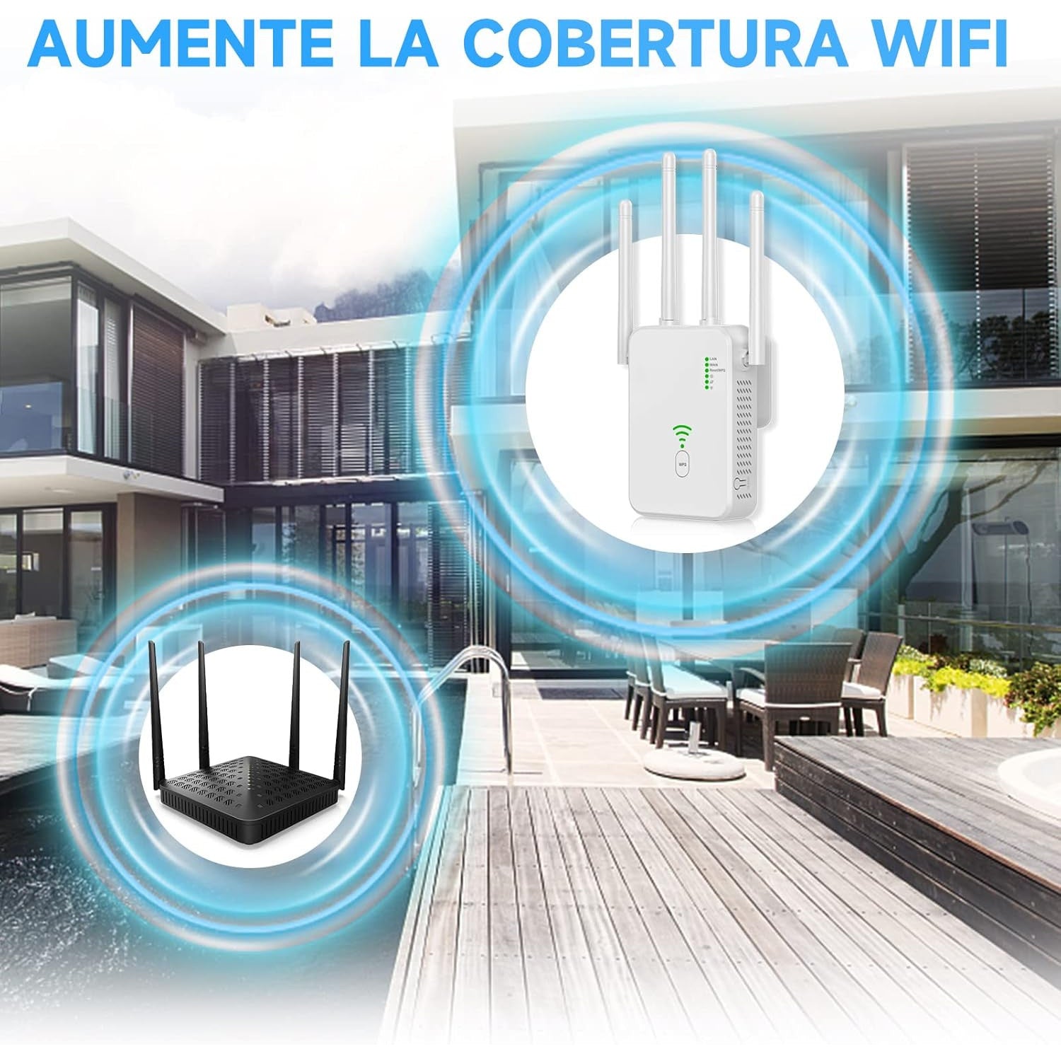 Universal WiFi Repeater Extender - Dual-Band AC1200M/AC300M, Wall Plug, WPS