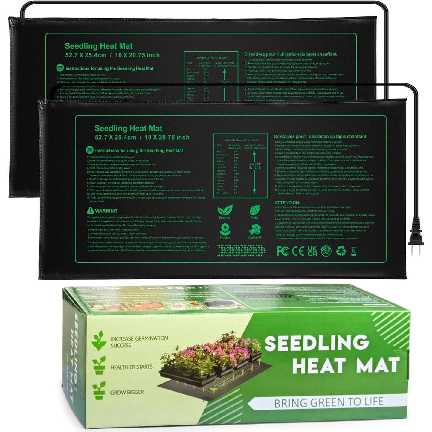 NAMOTEK 2-Pack Waterproof Seedling Heat Mat 10x20 Hydroponic