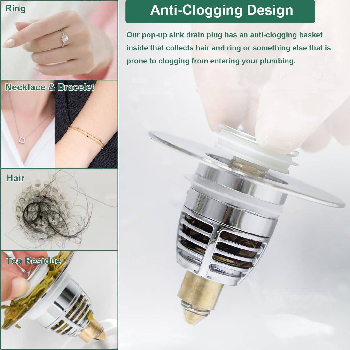 HIYOUNG Universal Pop-Up Sink Stopper – Anti-Clog Drain Filter for 1.06‑1.61" Holes