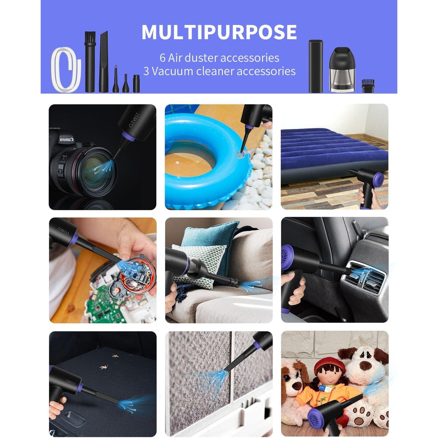 CLEVAST 110000RPM Electric Air Blower with Vacuum, LED, 3 Speeds