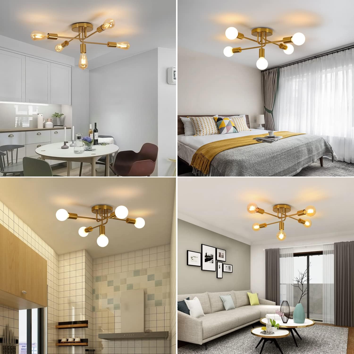 AUA Modern Gold Sputnik 5-Light Ceiling Chandelier for Living Spaces