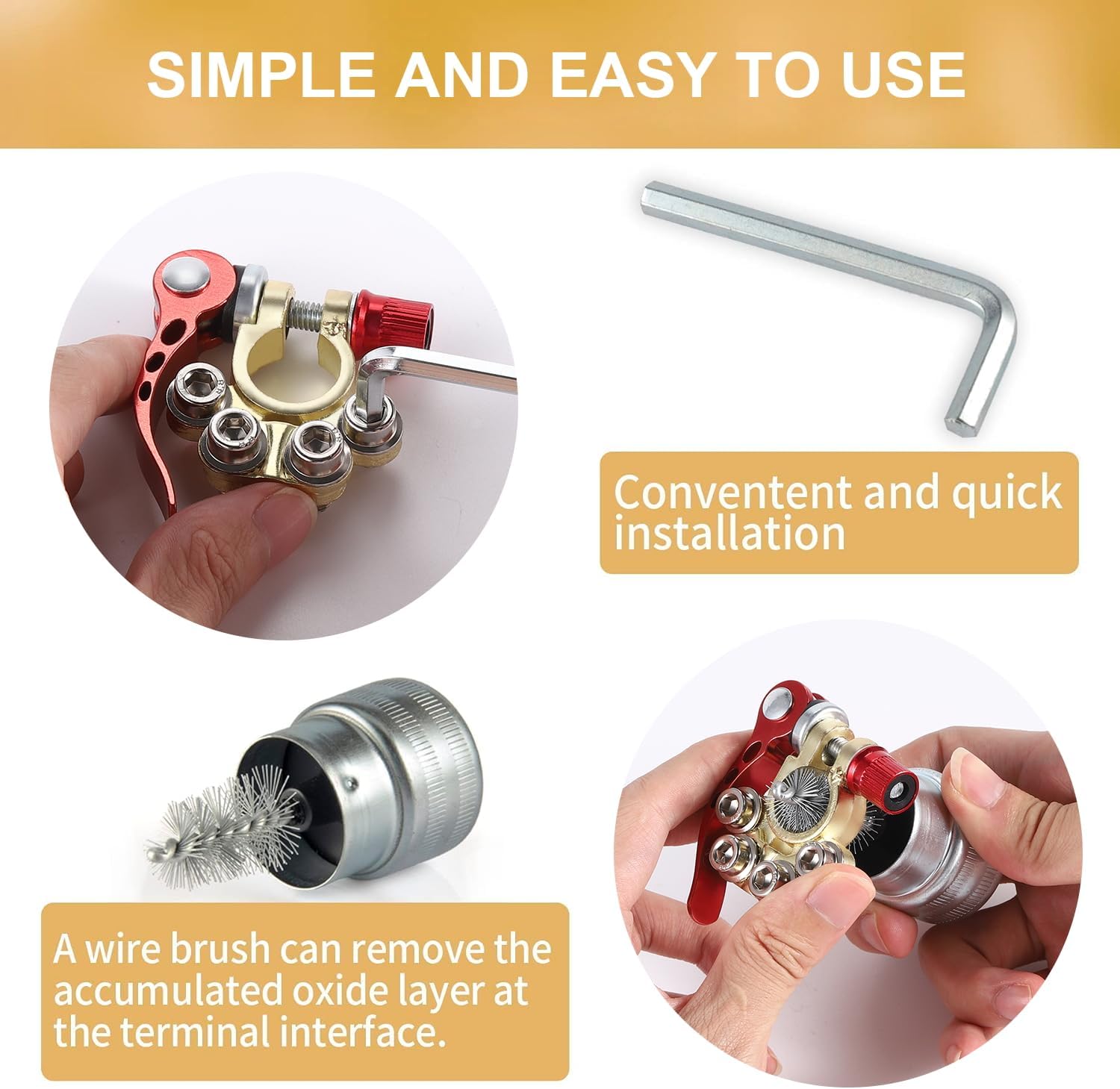 SINGARO 4-Way Quick Release Car Battery Terminal Connectors SAE/JIS A Type Gold-A