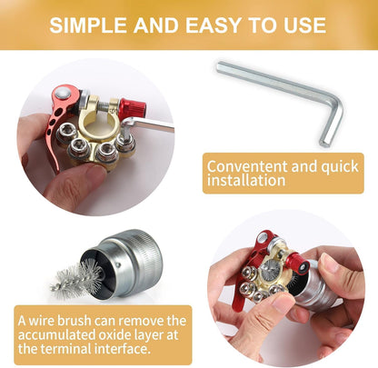 SINGARO 4-Way Quick Release Car Battery Terminal Connectors SAE/JIS A Type Gold-A