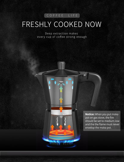 VINATO Premium 6‑Cup Aluminium Stovetop Espresso Maker Black