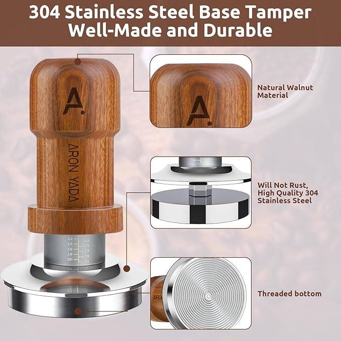 AronYada 53.3mm Walnut Wood Espresso Tamper with 30lb Pressure