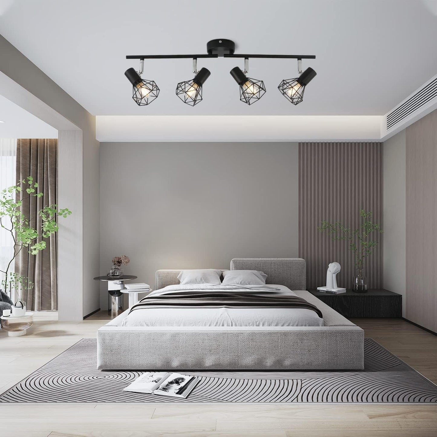 HAZARA 4-Light Adjustable Ceiling Lamp Black Metal Wire Cage Pendant Light