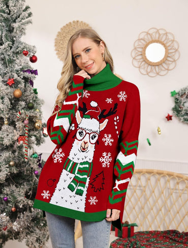 Kids4ever Women's Christmas Turtleneck Sweater with 3D Festive Patterns