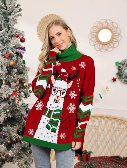 Kids4ever Women's Christmas Turtleneck Sweater with 3D Festive Patterns