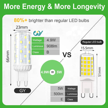 GY G9 LED Bulb 4.9W 3000K Warm White 908 Lumens Non-Dimmable 10-Pack